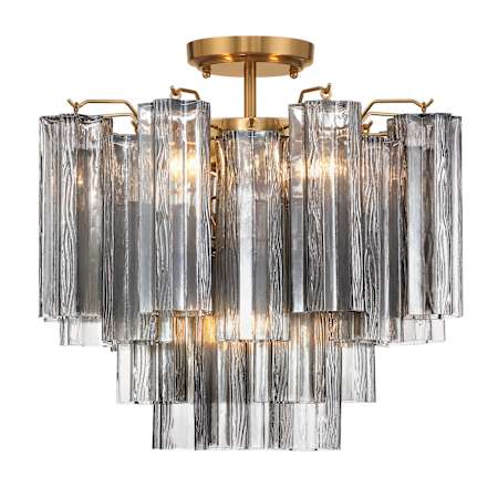 Crystorama Lighting Group Addis 4 Light 18" Wide Semi-flush Ceiling Fixture with Smoke Tronchi Glass Aged Brass