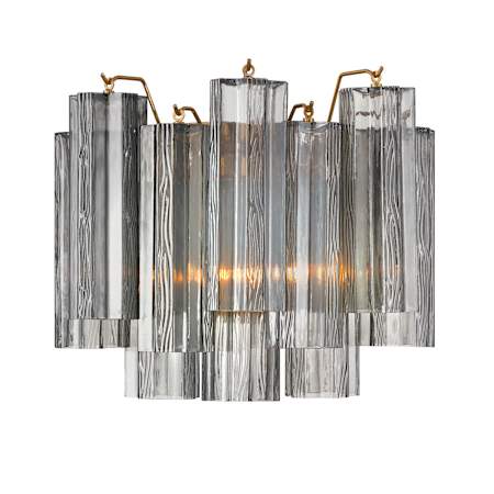 Crystorama Lighting Group Addis 2 Light 12" Tall Wall Sconce with Smoke Tronchi Glass Aged Brass