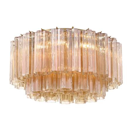Crystorama Lighting Group Addis 7 Light 22" Wide Flush Mount Drum Ceiling Fixture with Amber Tronchi Glass Shade Aged Brass