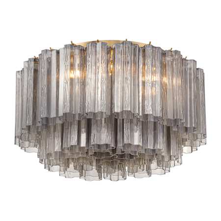 Crystorama Lighting Group Addis 7 Light 23" Wide Flush Mount Ceiling Fixture with Smoke Tronchi Glass Aged Brass