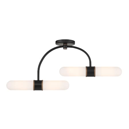 Crystorama Lighting Group Capsule 4 Light 34" Wide LED Semi-Flush Ceiling Fixture with Frosted Glass Shades Matte Black / Textured Gold