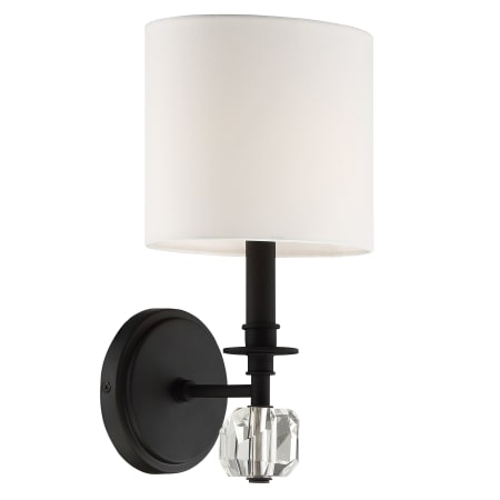 Crystorama Lighting Group Chimes 13" Tall Wall Sconce with Silk Shade and Clear Faceted Crystal Accents Black Forged
