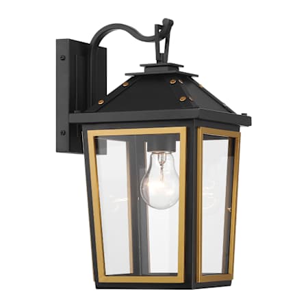 Crystorama Lighting Group Hawkins 14" Tall Outdoor Wall Sconce with Clear Glass Shade Matte Black / Textured Gold