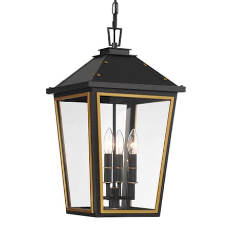 Crystorama Lighting Group Hawkins 4 Light 12" Wide Outdoor Taper Candle Pendant with Clear Glass Shade Matte Black / Textured Gold