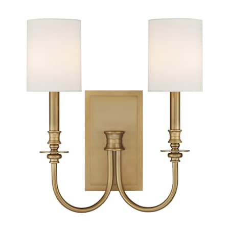 Crystorama Lighting Group Lloyd 2 Light 16" Tall Wall Sconce with Silk Shades Aged Brass