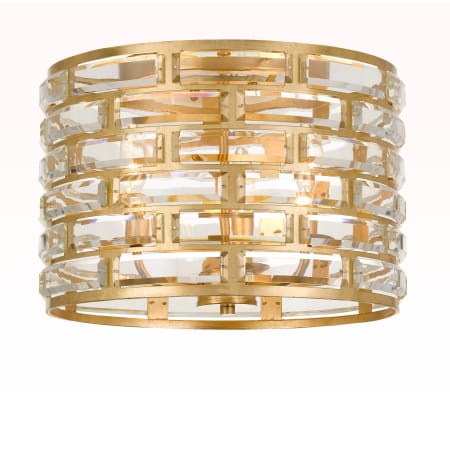 Crystorama Lighting Group Meridian 3 Light 15" Wide Flush Mount Drum Ceiling Fixture with Clear Faceted Crystal Shade Antique Gold
