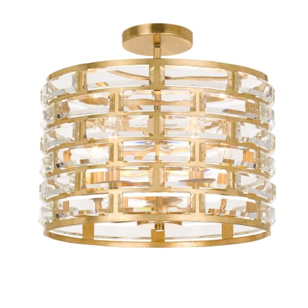 Crystorama Lighting Group Meridian 5 Light 15" Wide Semi-Flush Drum Ceiling Fixture with Clear Faceted Crystal Shade Antique Gold