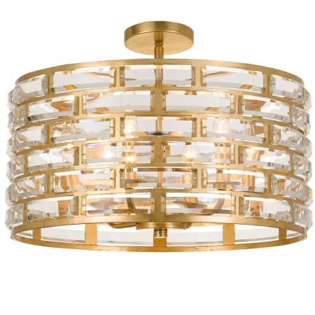Crystorama Lighting Group Meridian 6 Light 20" Wide Semi-Flush Drum Ceiling Fixture with Clear Faceted Crystal Shade Antique Gold
