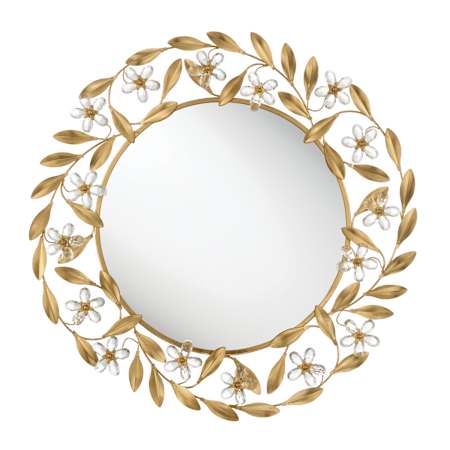 Crystorama Lighting Group Marselle 30" Circular / Floral Flat Steel Framed Accent Mirror Antique Gold