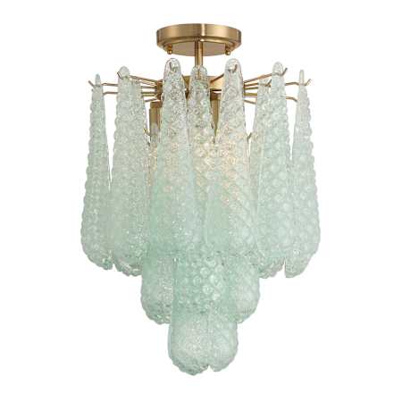 Crystorama Lighting Group Ollie 4 Light 14" Wide Semi-Flush Ceiling Fixture / Converts to Pendant Aged Brass / Green