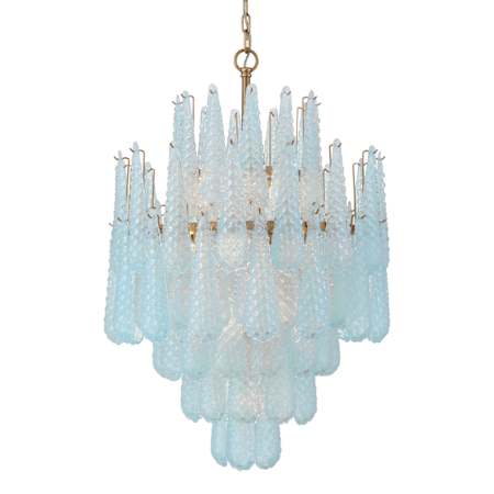 Crystorama Lighting Group Ollie 16 Light 26" Wide Waterfall Chandelier with Textured Sand Glass Shade Aged Brass / Blue