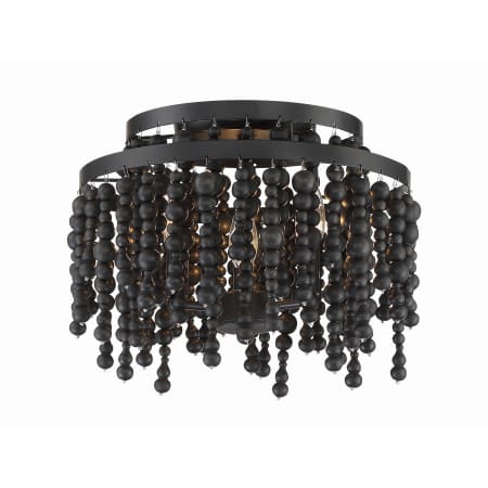Crystorama Lighting Group Poppy 3 Light 15" Wide Semi-Flush Waterfall Ceiling Fixture with Wood Beads Matte Black