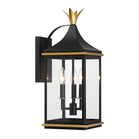Crystorama Lighting Group Simpson 3 Light 20" Tall Outdoor Wall Sconce with Clear Glass Shade Matte Black / Textured Gold