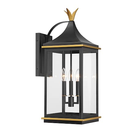 Crystorama Lighting Group Simpson 3 Light 25" Tall Outdoor Wall Sconce with Clear Glass Shade Matte Black / Textured Gold