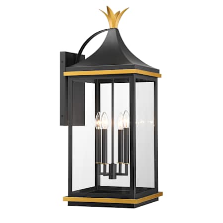 Crystorama Lighting Group Simpson 4 Light 32" Tall Outdoor Wall Sconce with Clear Glass Shade Matte Black / Textured Gold