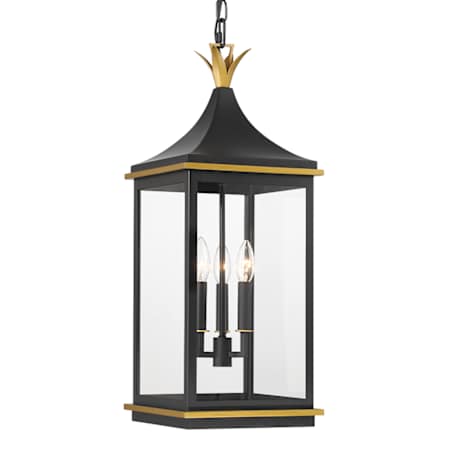 Crystorama Lighting Group Simpson 3 Light 10" Wide Outdoor Taper Candle Mini Pendant with Clear Glass Shade Matte Black / Textured Gold