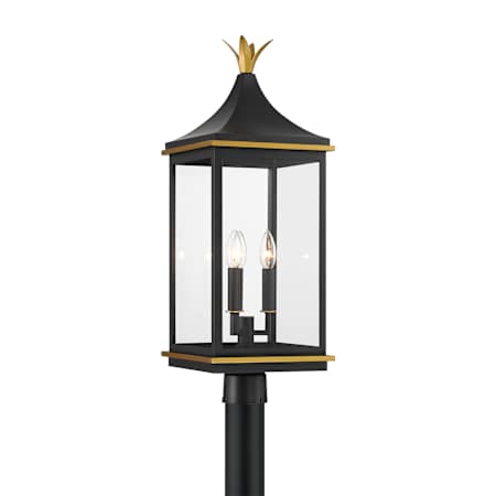 Crystorama Lighting Group Simpson 3 Light 28" Tall Post Light with Clear Glass Shade Matte Black / Textured Gold