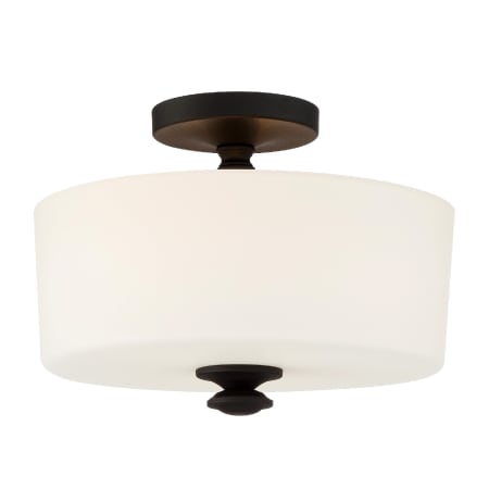 Crystorama Lighting Group Travis 2 Light 13" Wide Semi-Flush Drum Ceiling Fixture with Frosted Glass Shade Black Forged