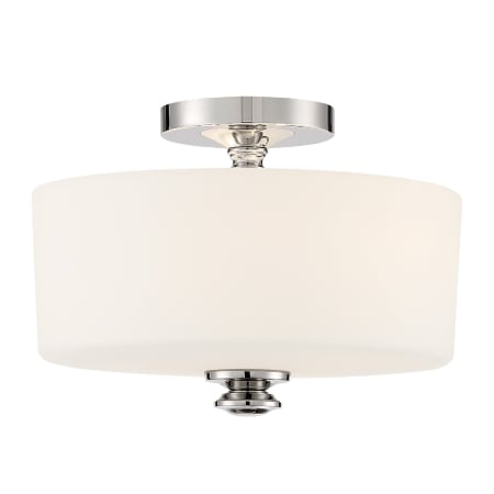 Crystorama Lighting Group Travis 2 Light 13" Wide Semi-Flush Drum Ceiling Fixture with Frosted Glass Shade Polished Nickel