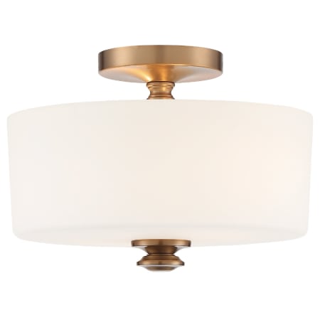 Crystorama Lighting Group Travis 2 Light 13" Wide Semi-Flush Drum Ceiling Fixture with Frosted Glass Shade Vibrant Gold