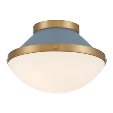Crystorama Lighting Group Xander 12" Wide Flush Mount Bowl Ceiling Fixture with Etched Opal Glass Shade Vibrant Gold / Blue