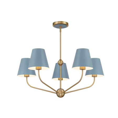 Crystorama Lighting Group Xavier 5 Light 28" Wide Chandelier with Steel Shades Vibrant Gold / Blue