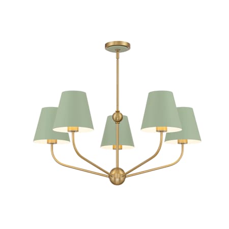 Crystorama Lighting Group Xavier 5 Light 28" Wide Chandelier with Steel Shades Vibrant Gold / Green