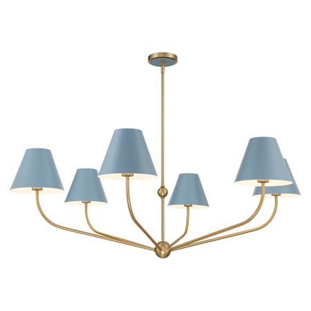 Crystorama Lighting Group Xavier 6 Light 48" Wide Chandelier with Steel Shades Vibrant Gold / Blue