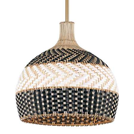 Crystorama Lighting Group Zanzibar 3 Light 14" Wide Pendant with Rattan Shade Soft Gold / Matte Black