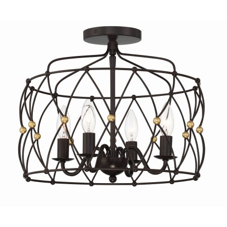 Crystorama Lighting Group Zucca 4 Light 17" Wide Semi-Flush Drum Ceiling Fixture English Bronze / Antique Gold