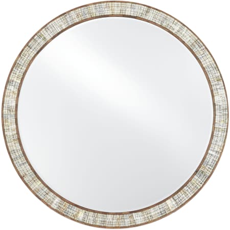 Currey and Company Hyson 36" Diameter Circular Framed Bathroom Mirror Natural / Mirror