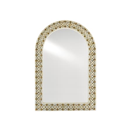 Currey and Company 32-3/4"W x 48-1/4"H Arched Flat Bone, Brass, and Engineered Wood Framed Accent Mirror Natural / Brass