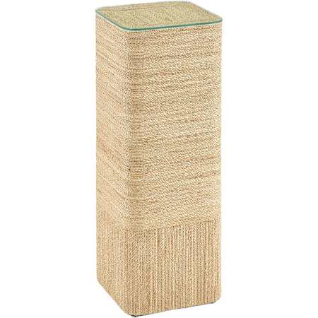 Currey and Company Malibay 12" Wide x 33-1/2" Tall Glass Top Glass, Rope, Wood Side Table Natural Abaca Rope