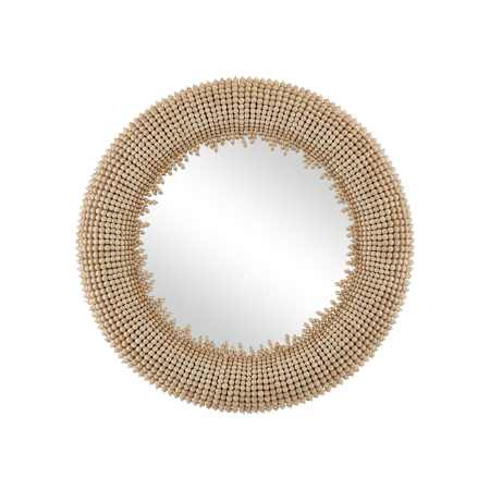 Currey and Company 31" Diameter Circular Flat Wood and Wrought Iron Framed Accent Mirror Beige