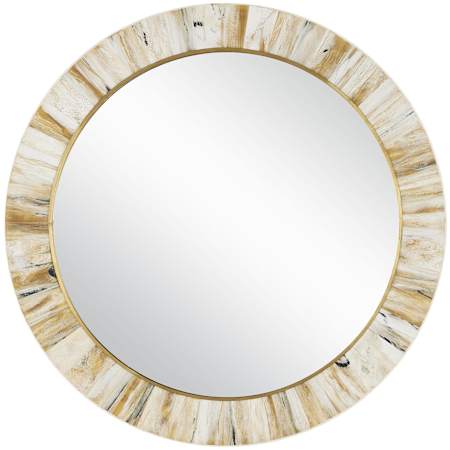 Currey and Company Niva 24" Diameter Circular Flat Framed Accent Mirror Cream / Brass