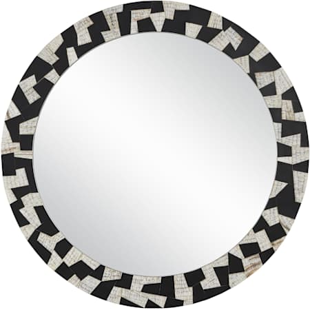 Currey and Company Bindu 36" Diameter Circular Framed Bathroom Mirror Black / Natural