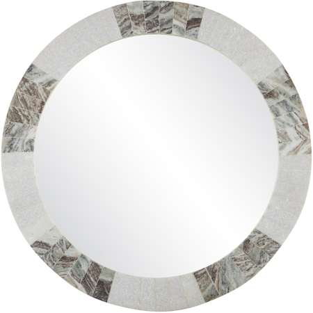 Currey and Company Elena 36" Diameter Circular Framed Bathroom Mirror White / Brown