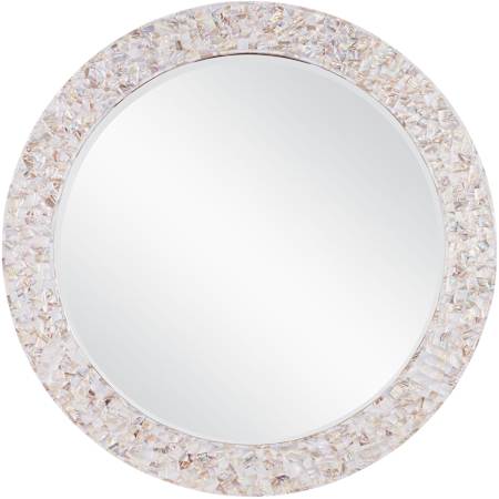 Currey and Company Uma 38" Diameter Circular Framed Bathroom Mirror Natural / White / Mirror