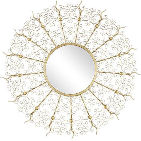Currey and Company Levain 40-1/2" Diameter Circular Flat Framed Accent Mirror Gold Leaf