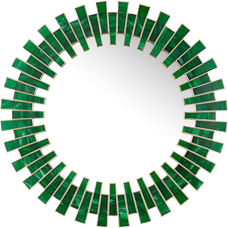 Currey and Company Glasdele 39" Diameter Circular Flat Framed Accent Mirror Green / Antique Brass