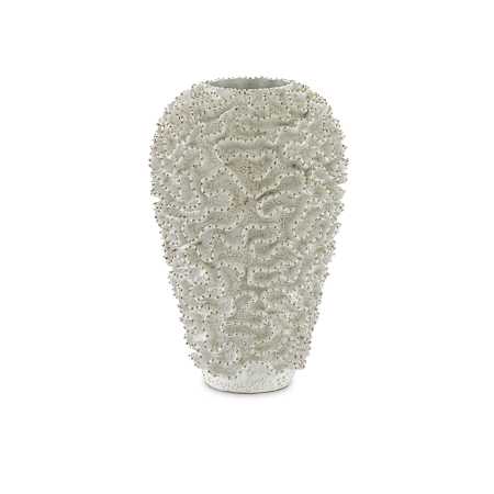 Currey and Company Swirl 17" Tall Ceramic Vase White / Gold