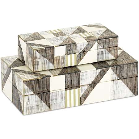 Currey and Company Modernist 2, 3"H x 10.5, 8"W Composite, Horn, Wood Decorative Boxes - Set of (2) Gray / Natural