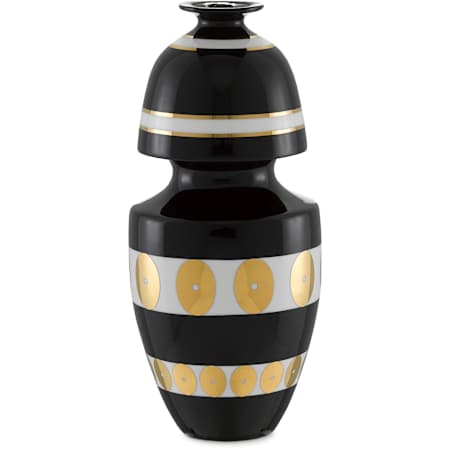 Currey and Company De Luca 16"H x 7-1/4"W Porcelain Decorative Vase Black / Gold / White