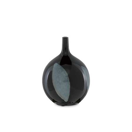 Currey and Company Let Us Twist the Glass 11-3/4" Tall Ceramic Vase Black / Steel Blue