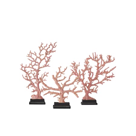 Currey and Company Coral 12" Tall Composite Nautical and Ocean Sculpture - Set of 3 Antique Red / Pale Pink / Black