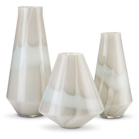 Currey and Company Set of (3) Floating Cloud 11 - 18" Height Glass Decorative Vases Light Gray / White