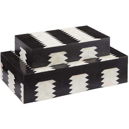 Currey and Company Set of (2) Arrow Bone and Wood Decorative Boxes Black / White / Natural
