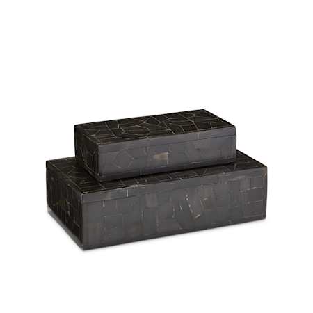 Currey and Company 2" Tall Bone, Wood Boxes - Set of 2 Black