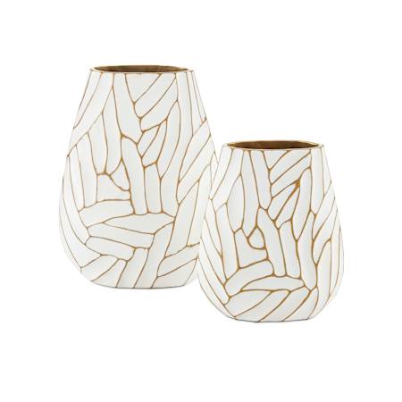 Currey and Company 11-1/4" Tall Aluminum Vases - Set of 2 White / Gold