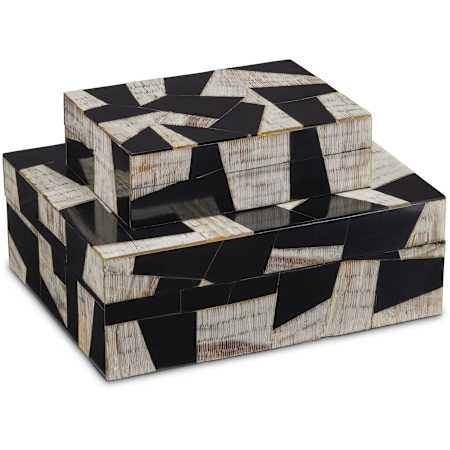 Currey and Company Bindu 10" Wide Box Set Natural / Black / Linen